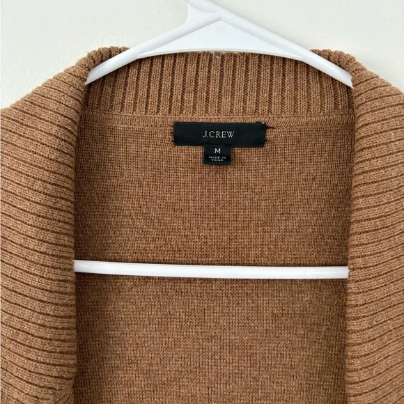 J Crew Camel Tan Oversized Wool Cotton Collared Sweater Jacket Size Medium - Picture 7 of 12